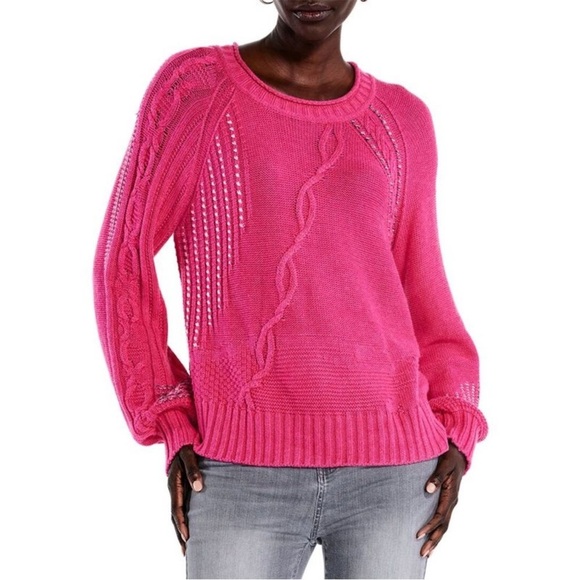 NIC+ZOE Sweaters - NWT NIC+ZOE Pink Roundneck Lightweight Crafted Cables Sweater Size LP MSRP $168